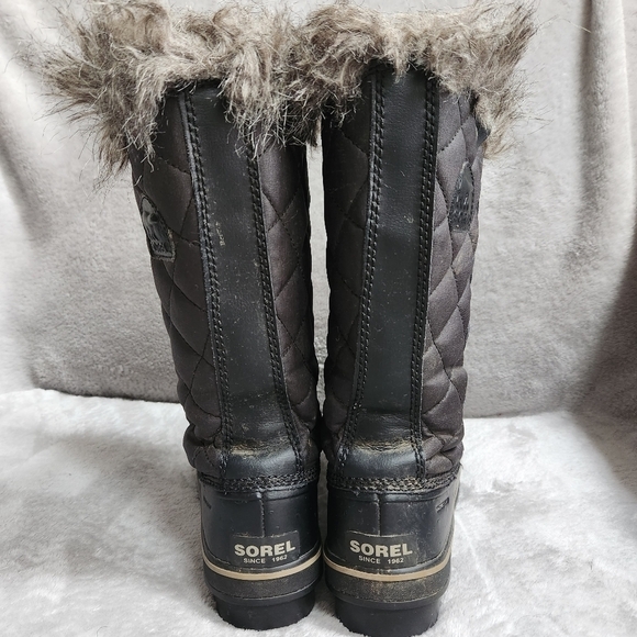Sorel Tofino Womens 7 Boots Black Winter Waterproof Quilted Faux-Fur Trim - Picture 2 of 16